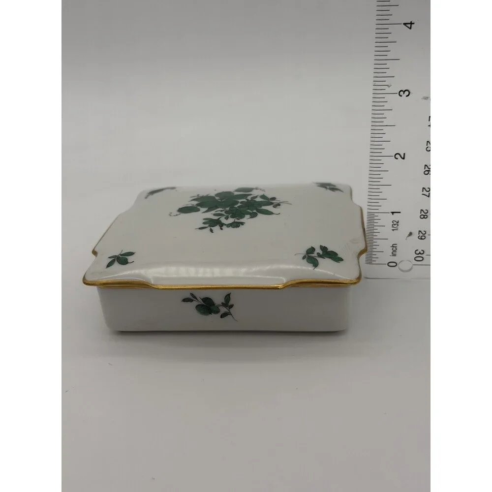 Augarten Wien MARIA THERESIA Green Floral Vienna Austria Square trinket box